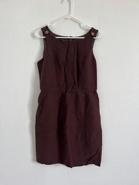 august silk Dark Brown Sleeveless Shift Dress with Button Straps